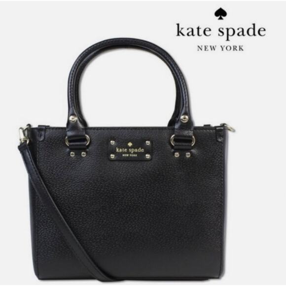 Kate Spade Wellesley Quinn Black Leather Satchel Bag Crossbody Small Medium - Picture 1 of 12